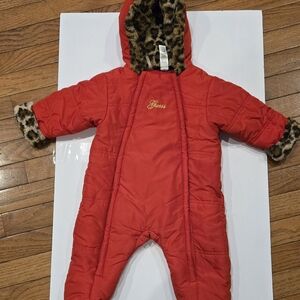 Guess Red Baby Snowsuit with Gold Embroidery